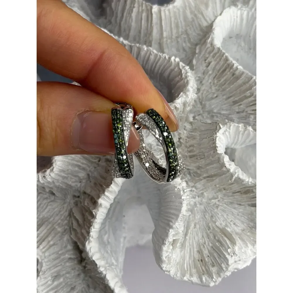 925 Sterling Silver Shiny White & Green Spinel Earrings
